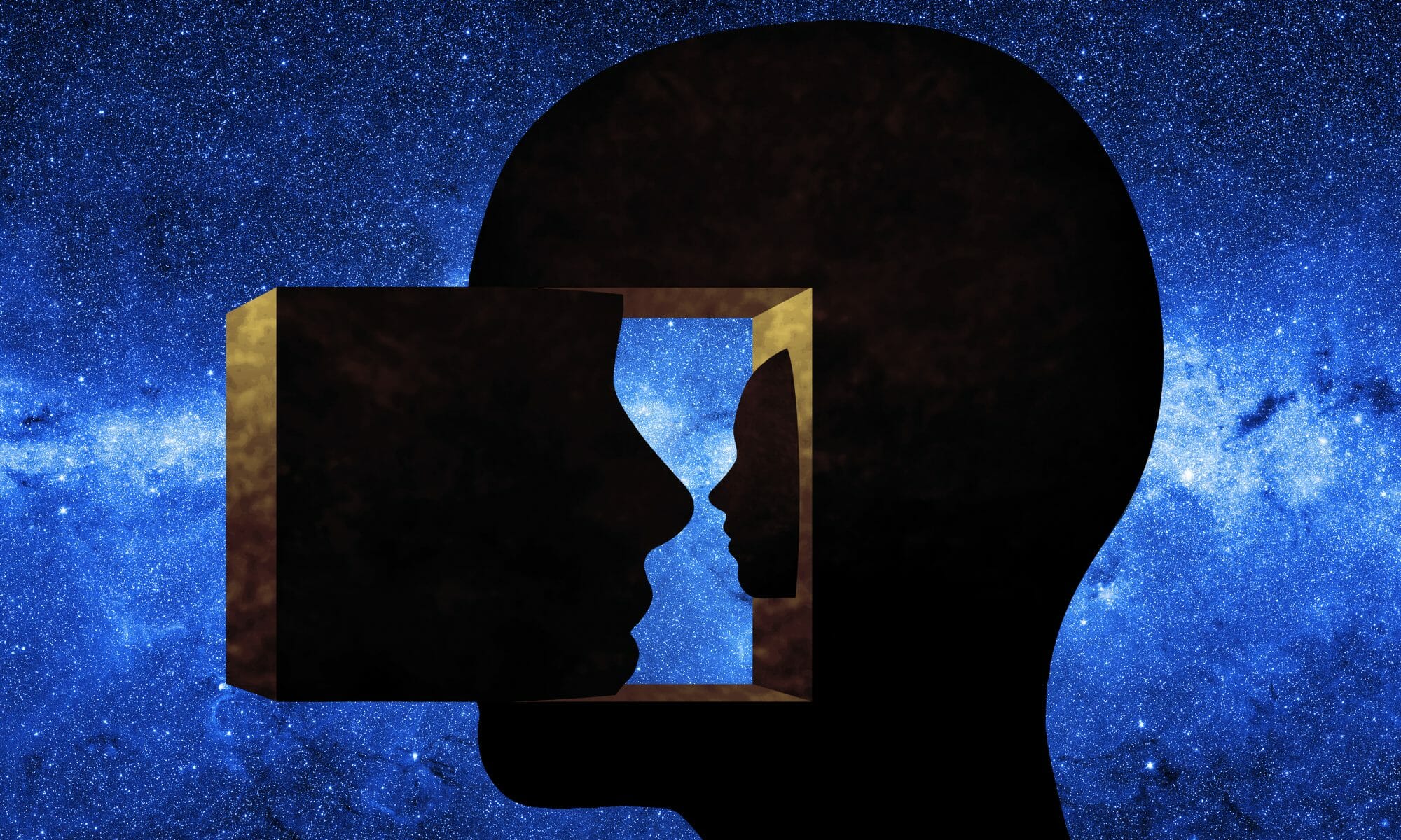 illustration of a Human head looking inward with a starry sky in the background to represent dissociation and dissociative drugs like ketamine